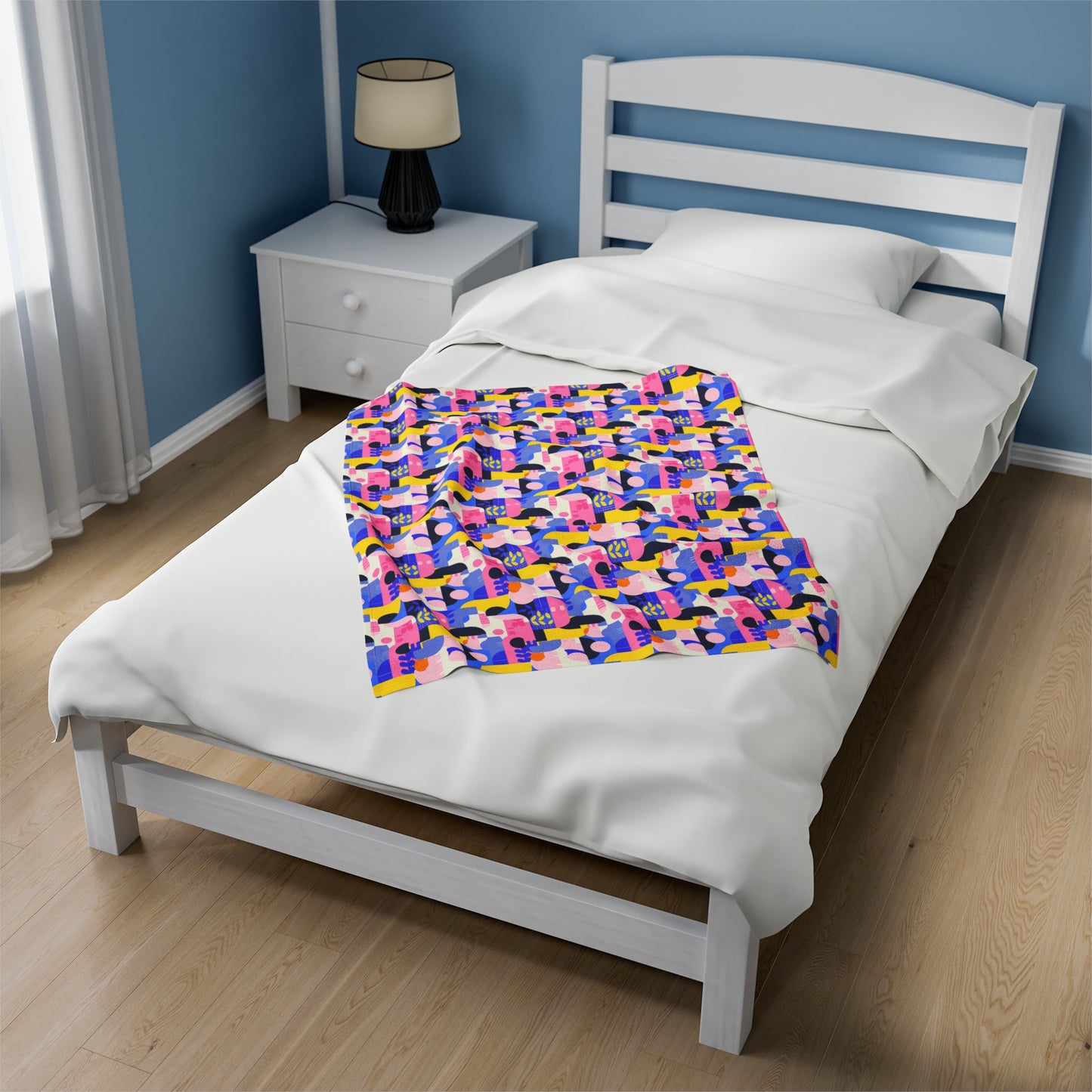 Pop Art in Vibrant Bold Geometric Colors Velveteen Plush Blanket 3 Sizes