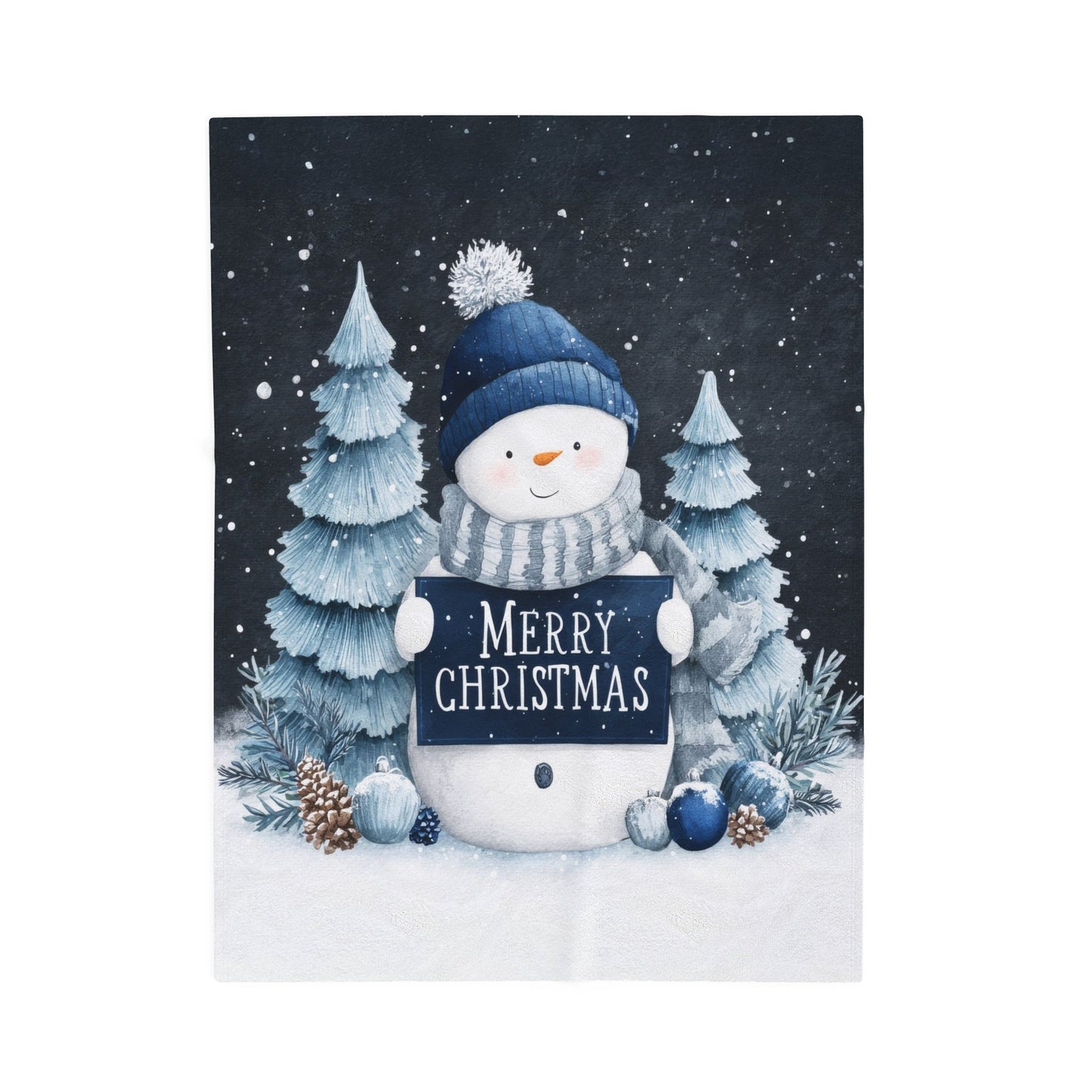 Snowman Merry Christmas Velveteen Plush Blanket 3 Sizes