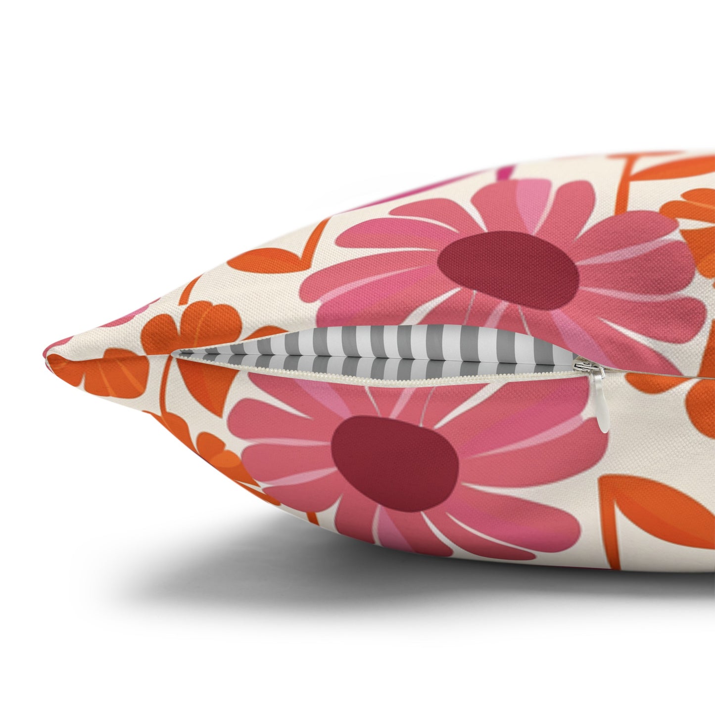 Retro Floral Bliss with Bold Pink and Orange Flower Design Spun Polyester Square Pillowcase 4 Sizes