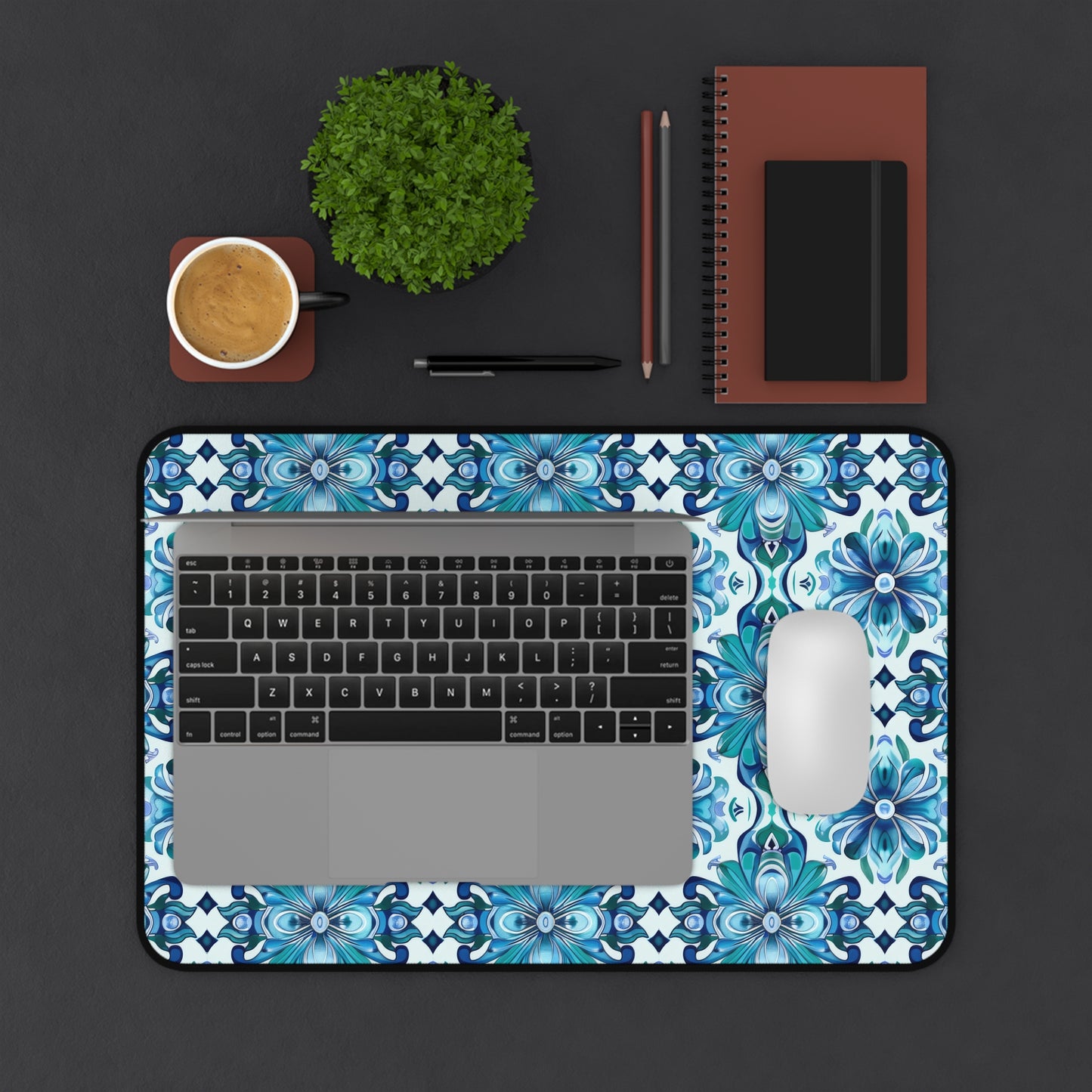 Majestic Florals in A Lush Array of Teal and Blue Blossoms Gaming Mouse Pad  Desk Mat  - 3 Sizes