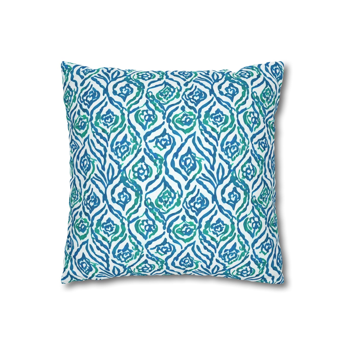 Cool Breeze Elegance: Abstract Damask Pattern in Green and Blue Spun Polyester Square Pillowcase 4 Sizes