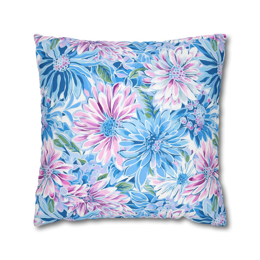 Pastel Blossom Symphony: Spring Flowers in Soft Pink and Blue Hues Spun Polyester Square Pillowcase 4 Sizes