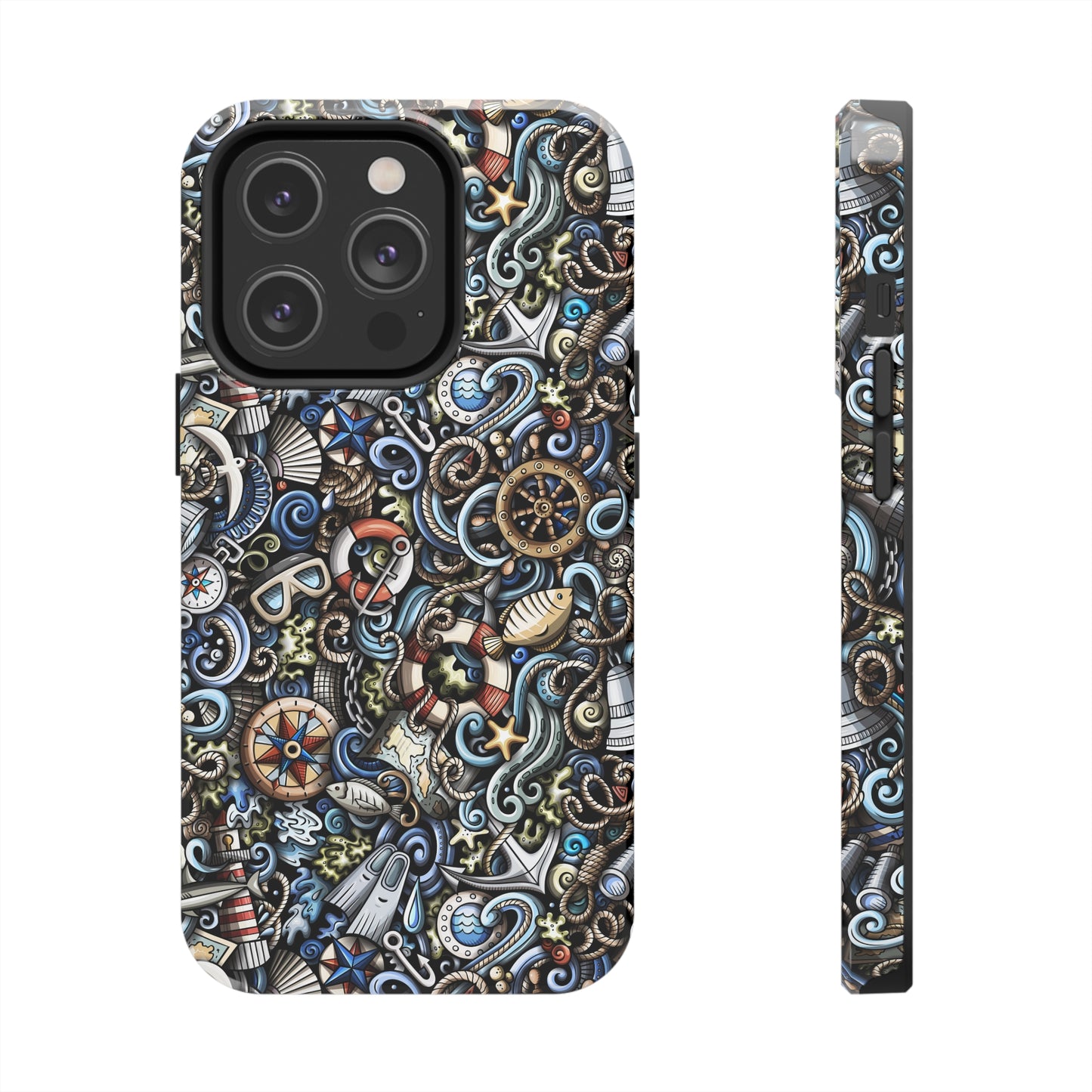 Nautical Ocean Navigation and Sealife Cartoon Design Iphone Tough Phone Case