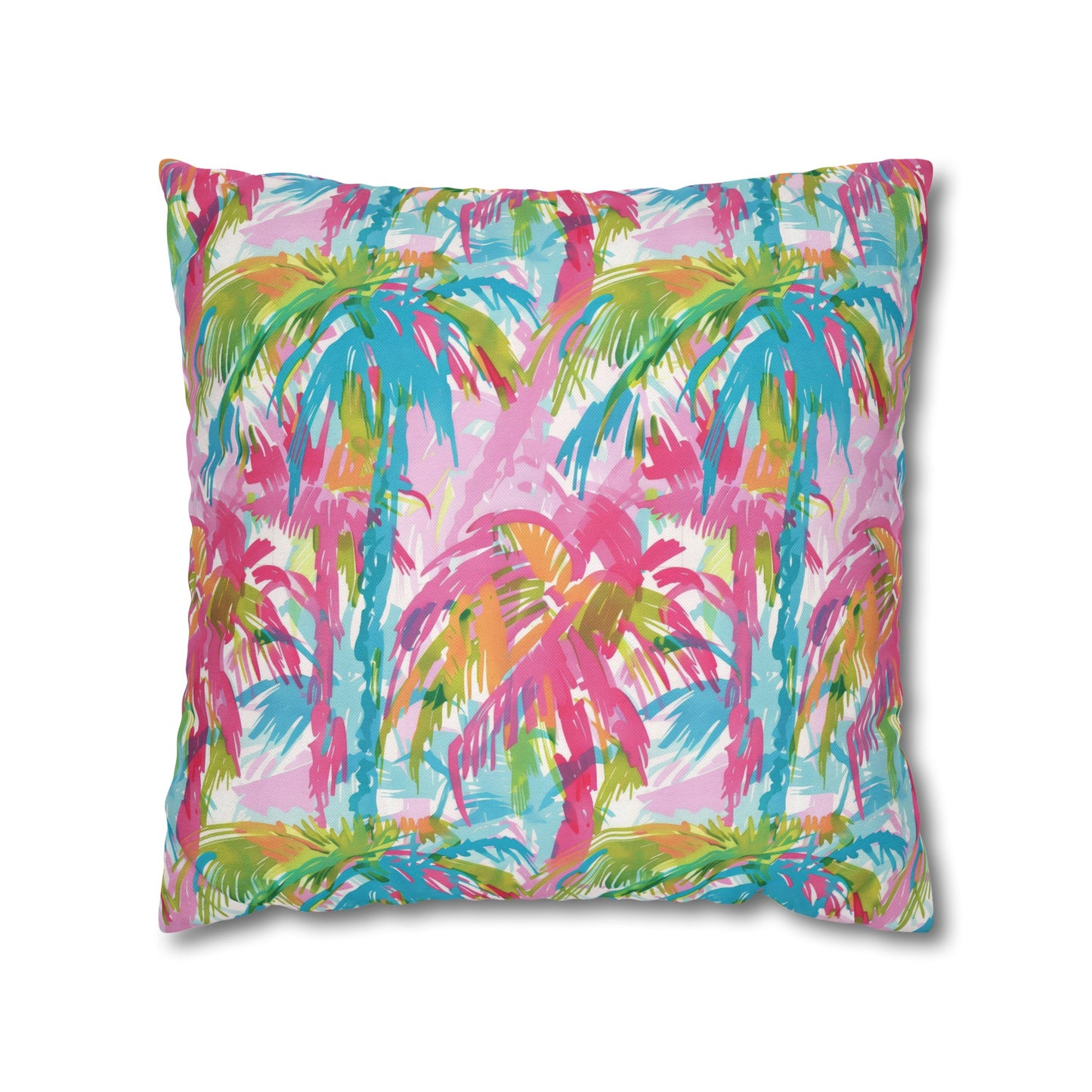 Pastel Paradise: Palm Trees in Soft Blues, Pinks, and Greens Spun Polyester Square Pillowcase 4 Sizes