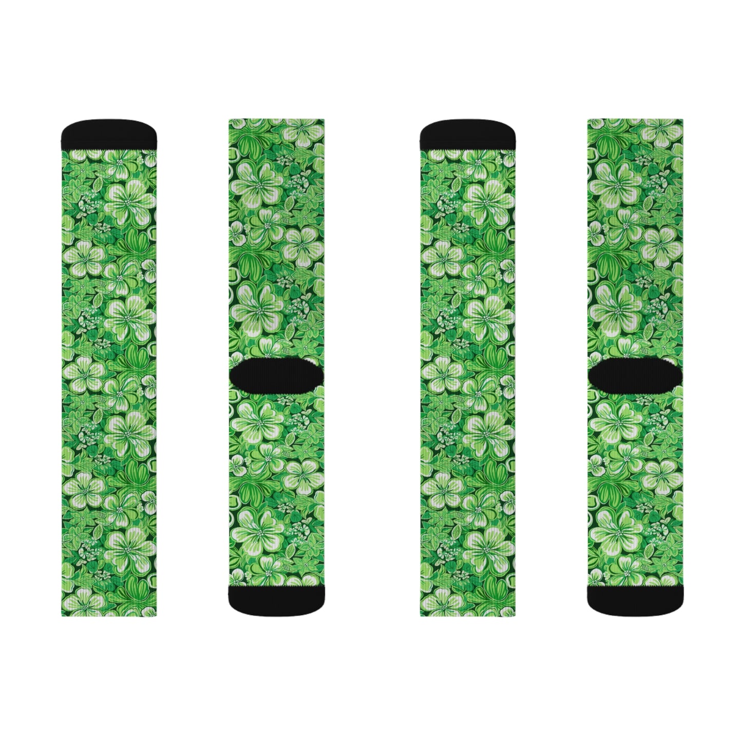 Emerald Essence: Floral Bloom Design in Green Hues Ribbed Crew Socks