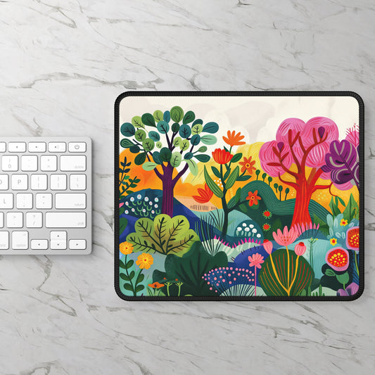 Springtime Abstract Field of Trees and Flowers in the Artistic Style Gaming Mouse Pad with Finished Edges