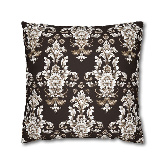 Elegant Rococo Pattern of Intricate Brown and White Floral Scroll Design Spun Polyester Square Pillowcase 4 Sizes