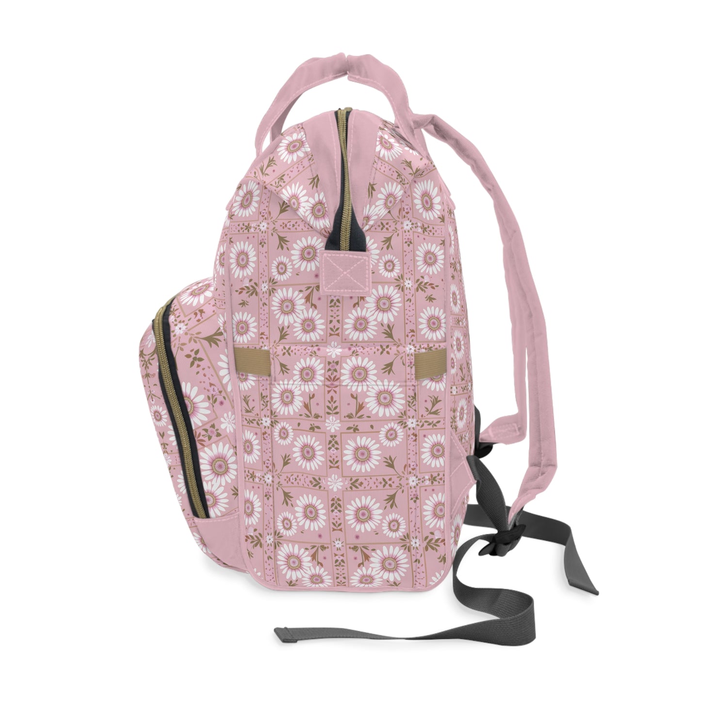 Charming Daisy Pink and White Floral Tile Pattern Multifunctional Diaper Backpack