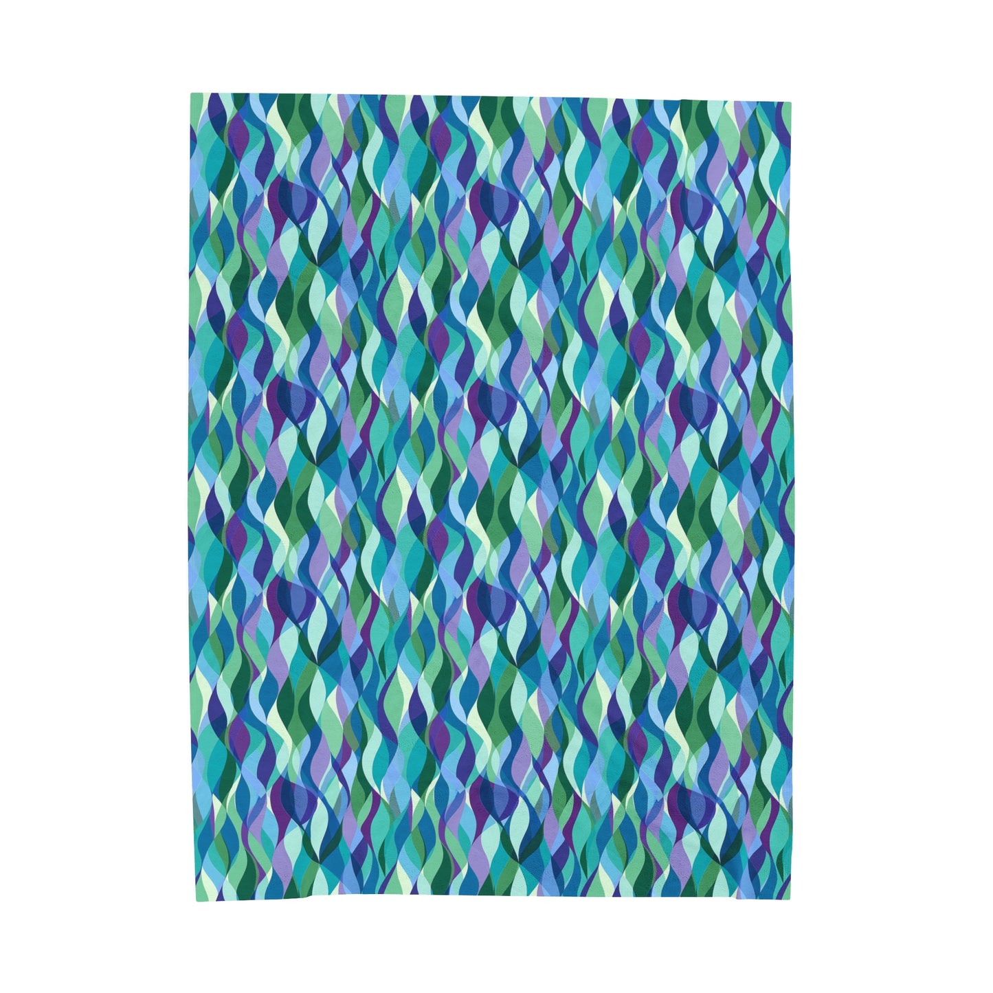 Modern Mosaic Art Ocean Waves of Blue and Green Velveteen Plush Blanket 3 Sizes