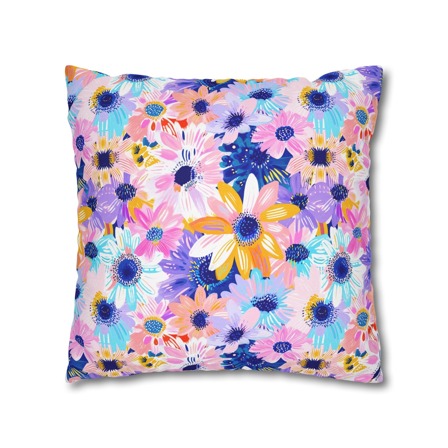 Watercolor Wonderland: Large Colorful Daisies Blooming with Radiance Spun Polyester Square Pillowcase 4 Sizes