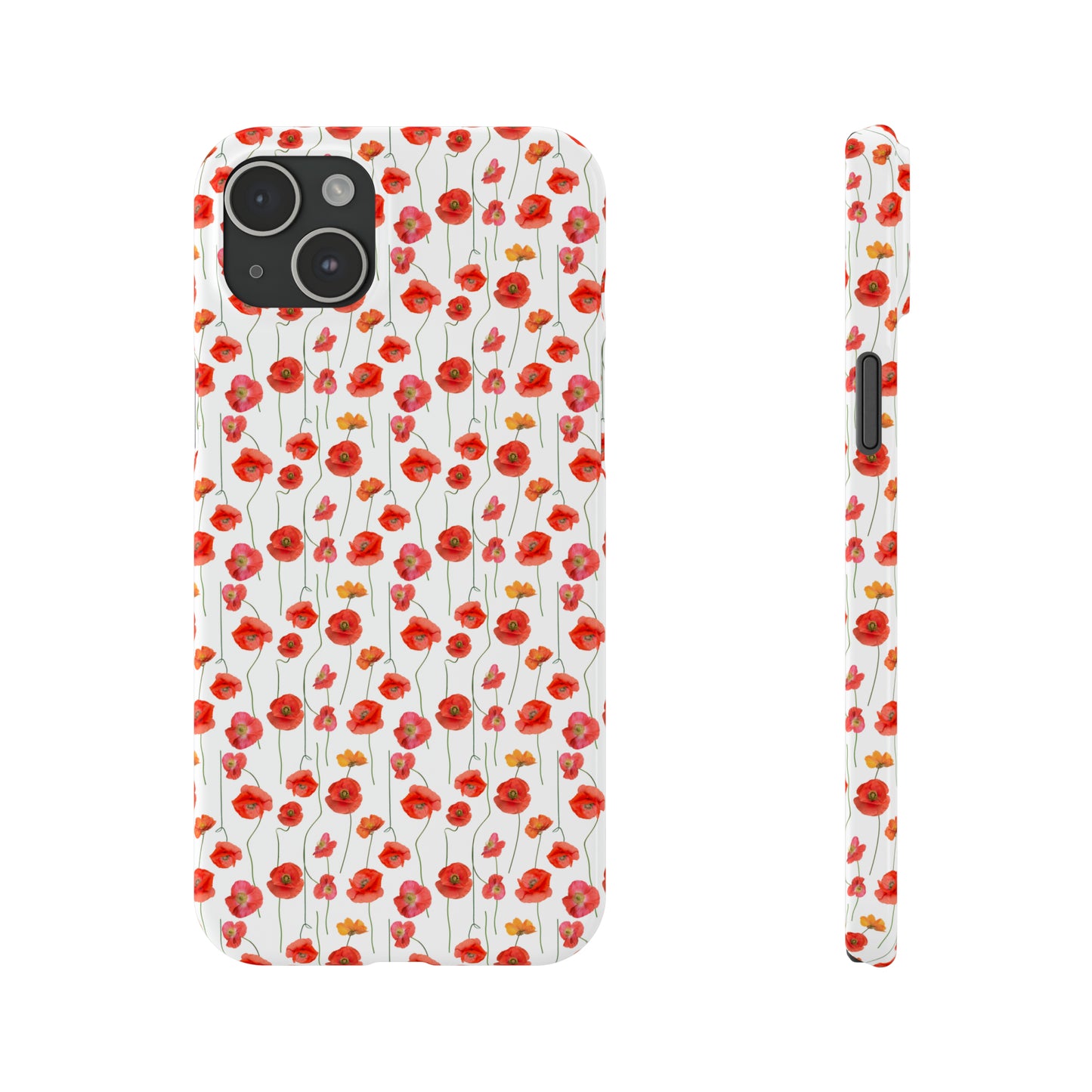 Vivid Elegance: Bright Red Poppies on a White Background Iphone 15-12 Slim Phone Case