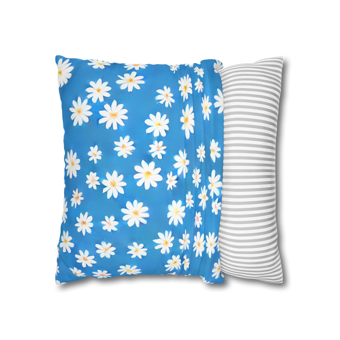 Skys Whisper: Tiny White Daisies on a Serene Blue Spun Polyester Square Pillowcase 4 Sizes