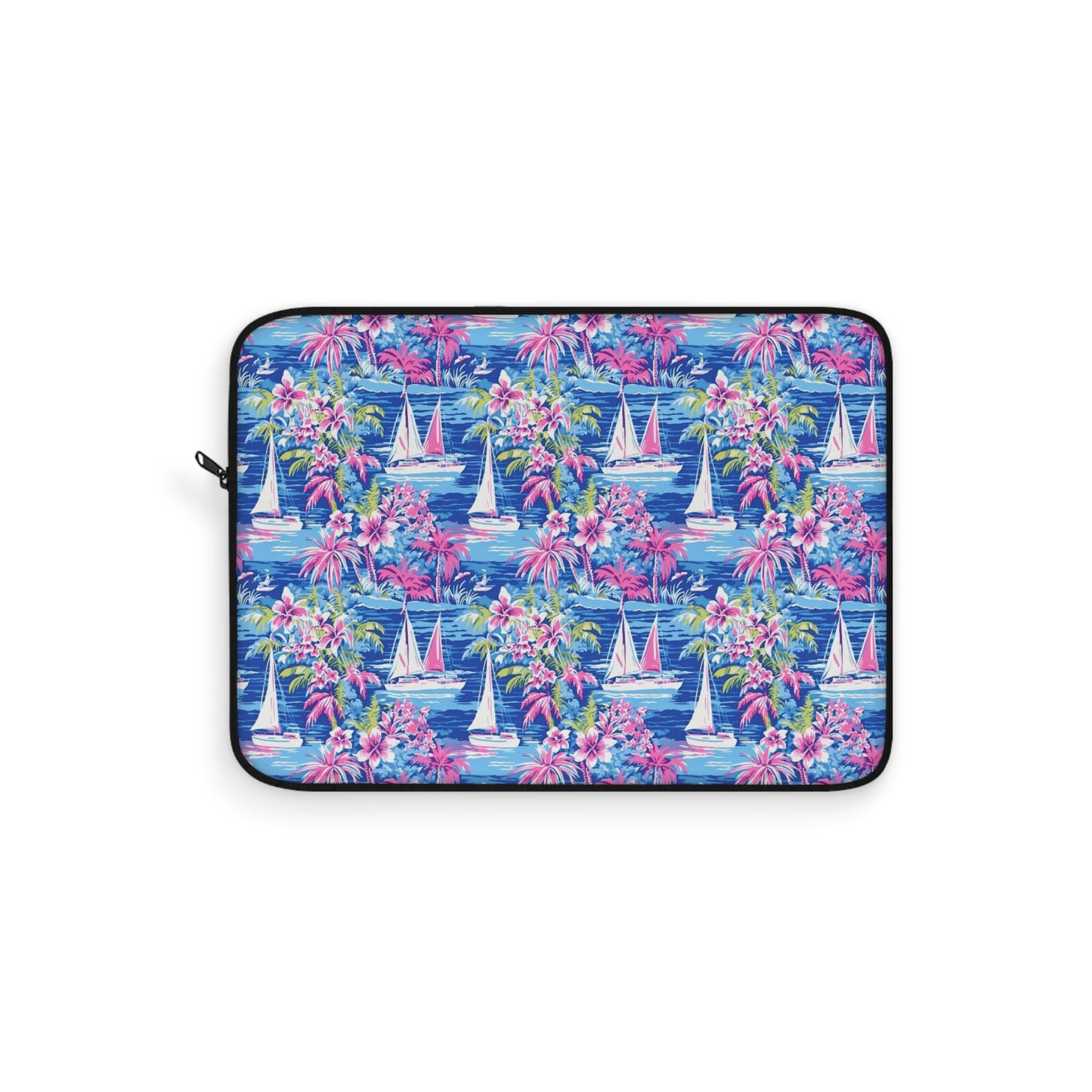 Sailing Tropics: Watercolor Sailboats Amidst Ocean Waves, Tropical Flowers, and Palm Trees Laptop or Ipad Protective Sleeve 3 Sizes Available