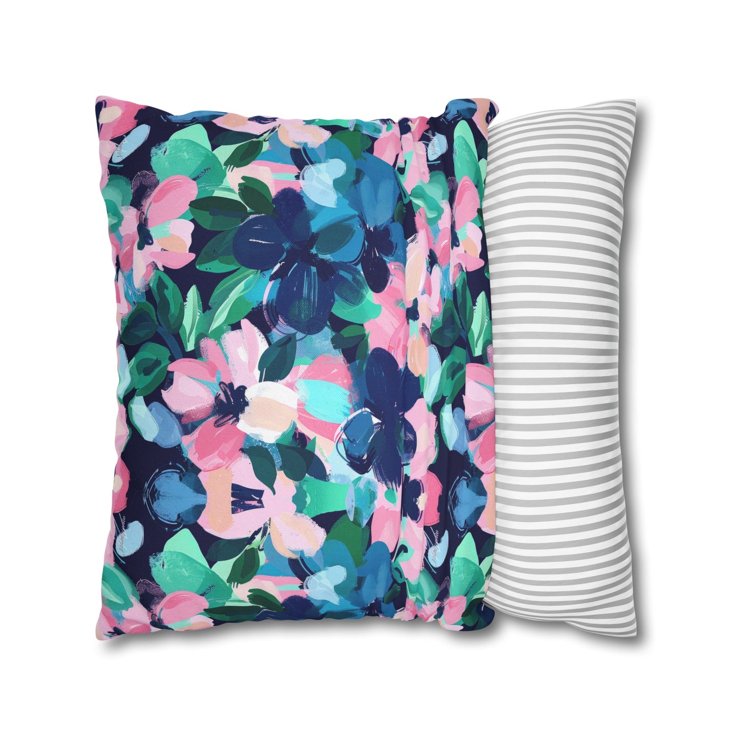 Tranquil Blooms: Muted Blue, Pink, and Green Watercolor Flowers Spun Polyester Square Pillowcase 4 Sizes