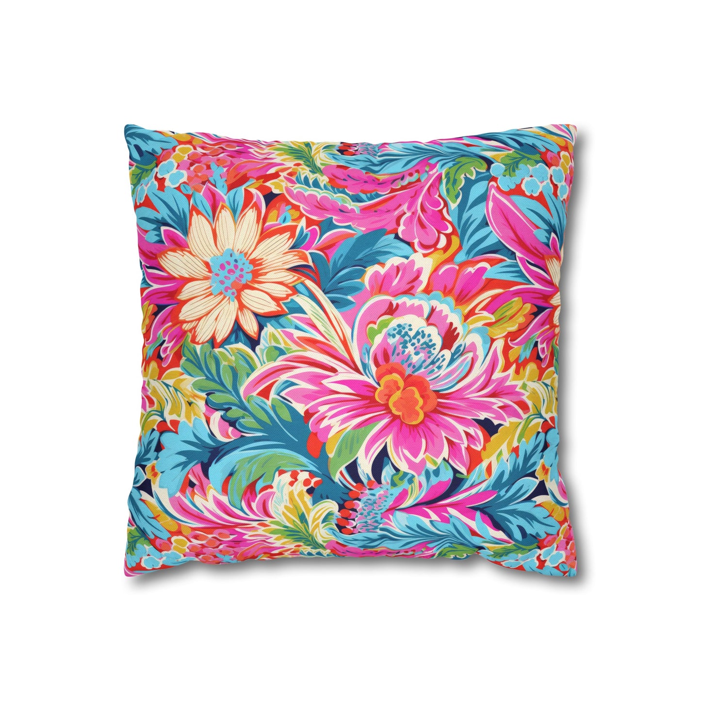 Coastal Summer Blooms: Bright Floral Watercolors in Coastal Hues Spun Polyester Square Pillowcase 4 Sizes