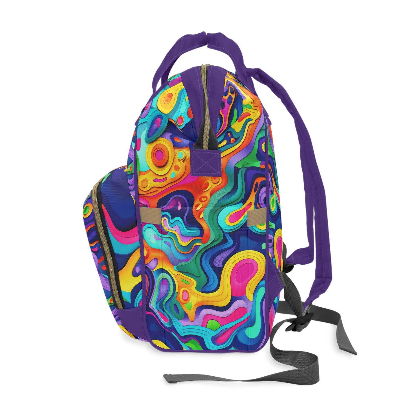 Vibrant Dreamscape of Psychedelic Paper Cut-Out Waves in Vivid Colors Multifunctional Diaper Backpack