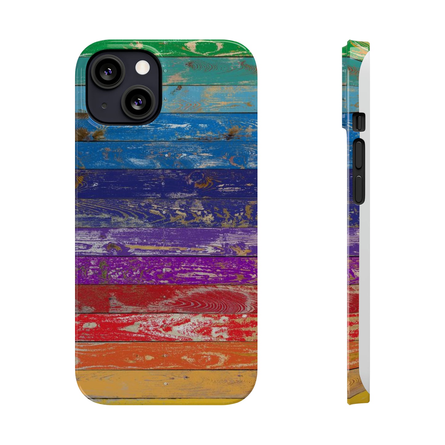 Rainbow Wood Planks Iphone 15-12 Slim Phone Case