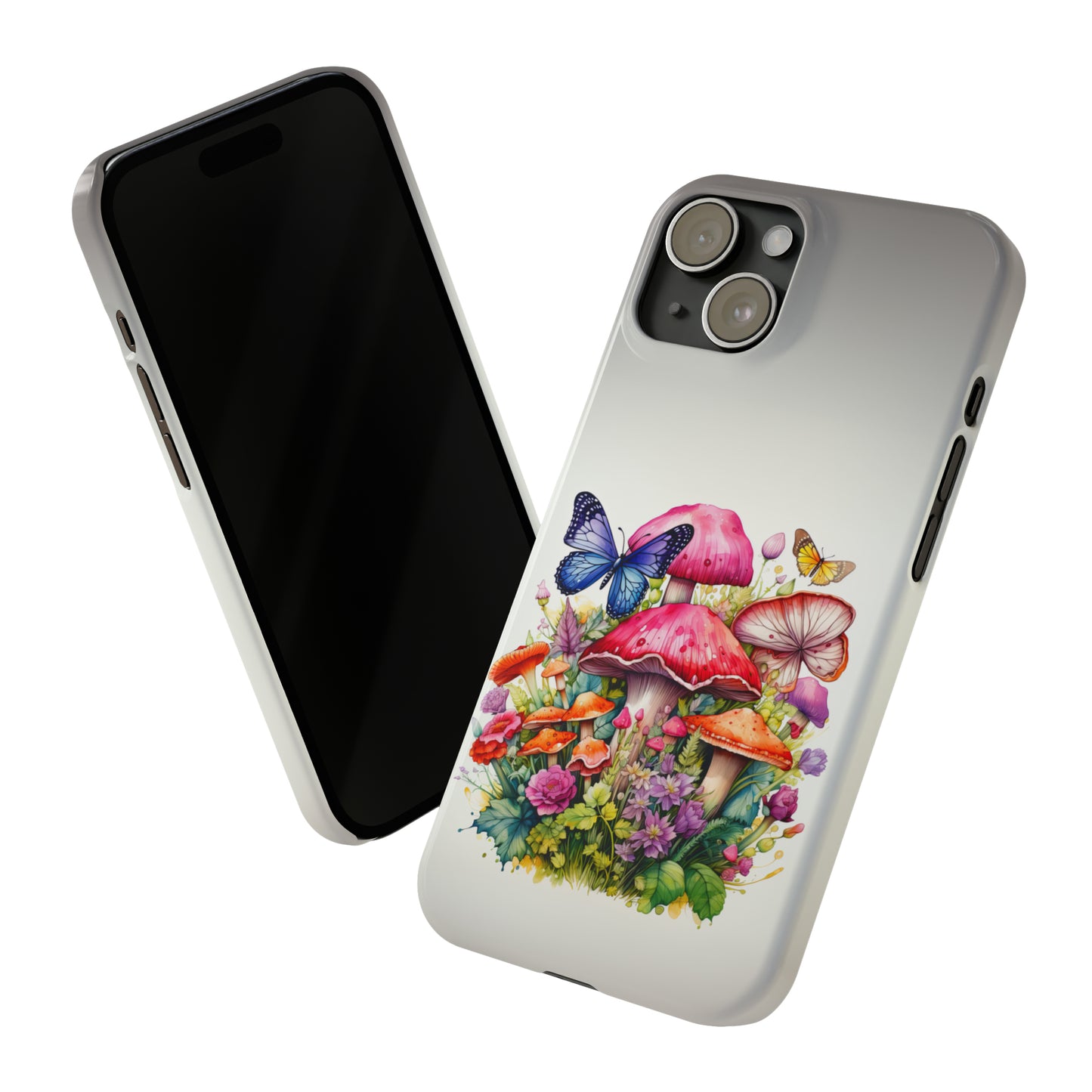 Magical Mushroom Oasis Where Flowers Bloom Amongst Butterflies Iphone 15-12 Slim Phone Case