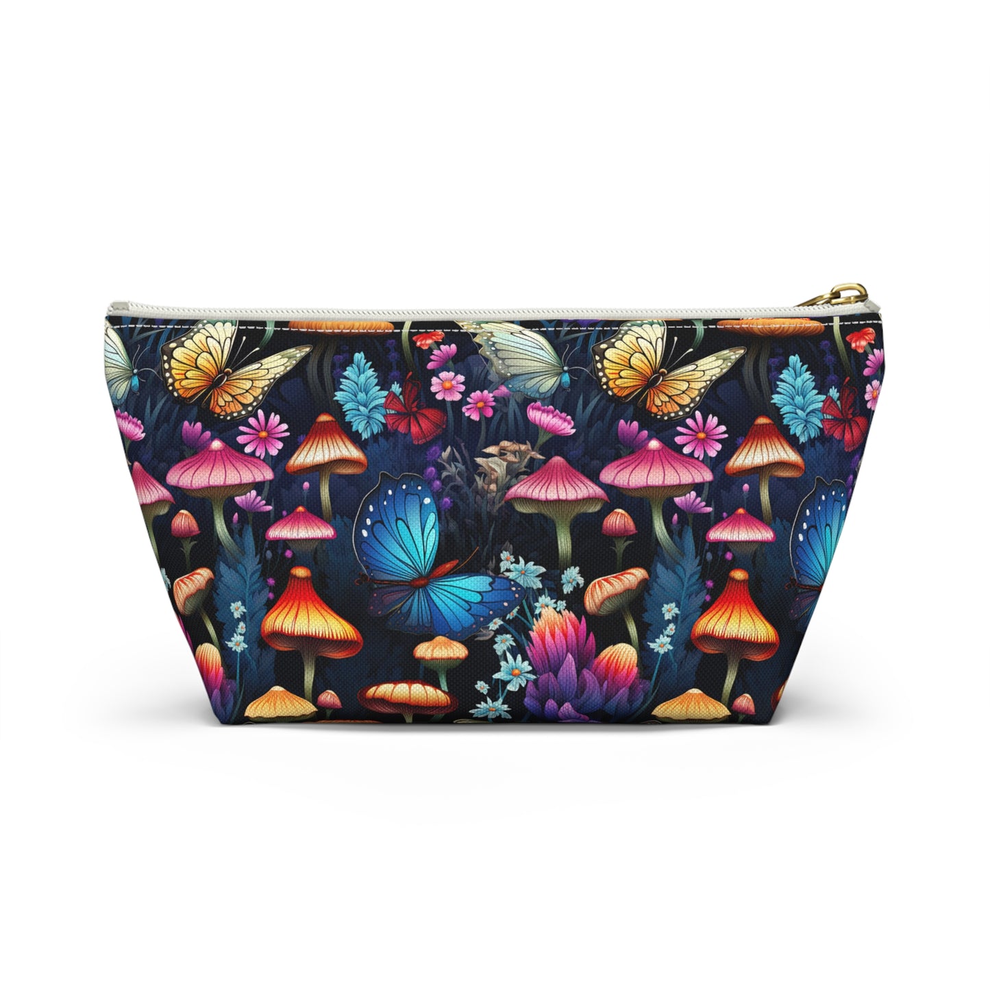 Neon Nocturne: Illuminated Butterfly and Mushroom Silhouettes Against the Night Sky  - Makeup & Accessory Bag 2 Sizes