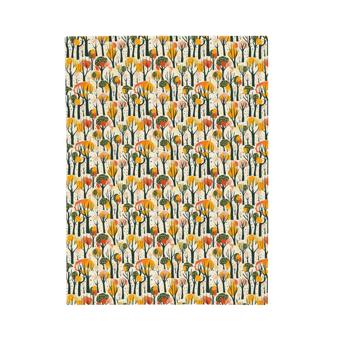 Enchanted Forest of Yellow and Orange Trees on a Speckled Cream Background Velveteen Plush Blanket 3 Sizes