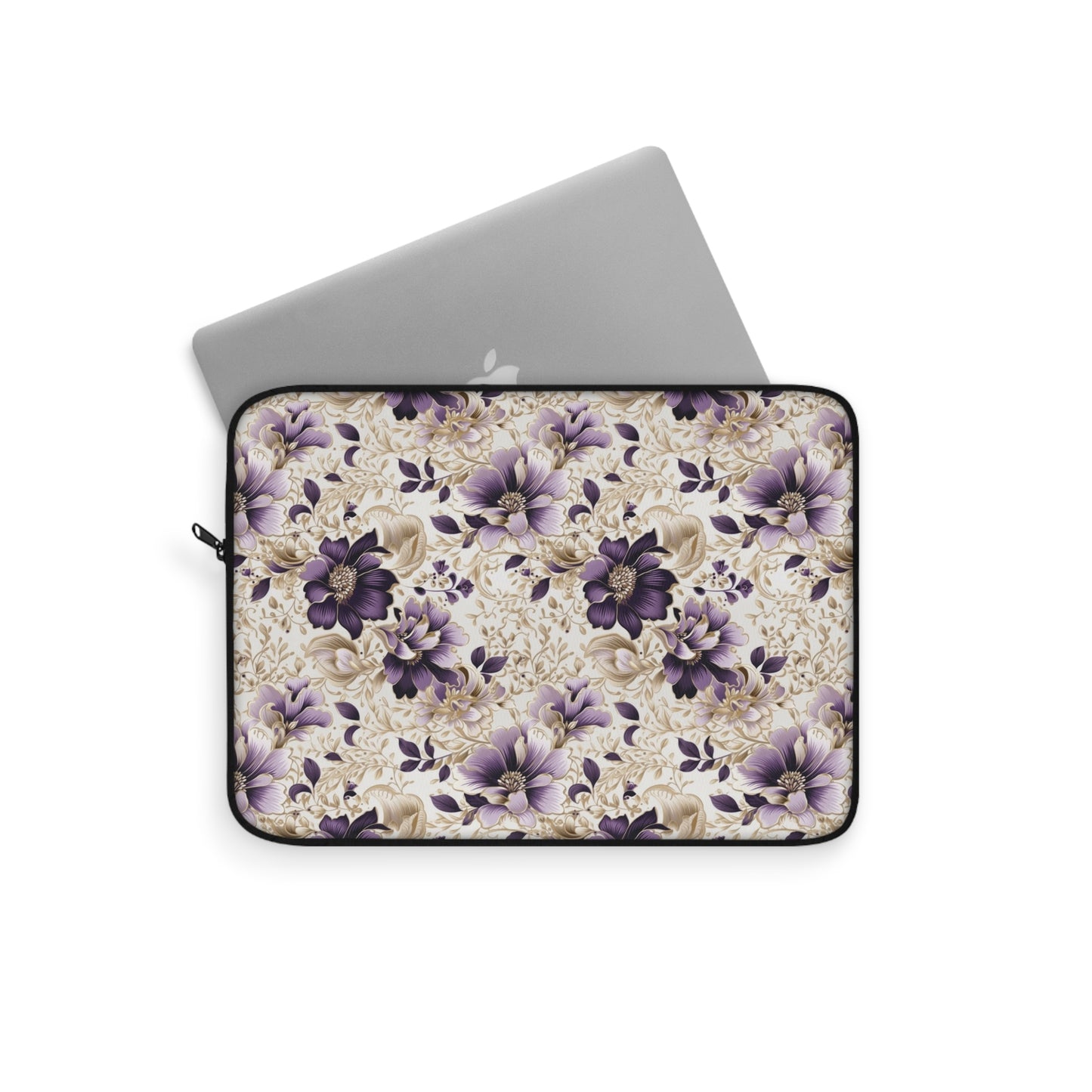 Purple Majesty: Watercolor Floral Design with Gold Foliage Accents - Laptop or Ipad Protective Sleeve 3 Sizes