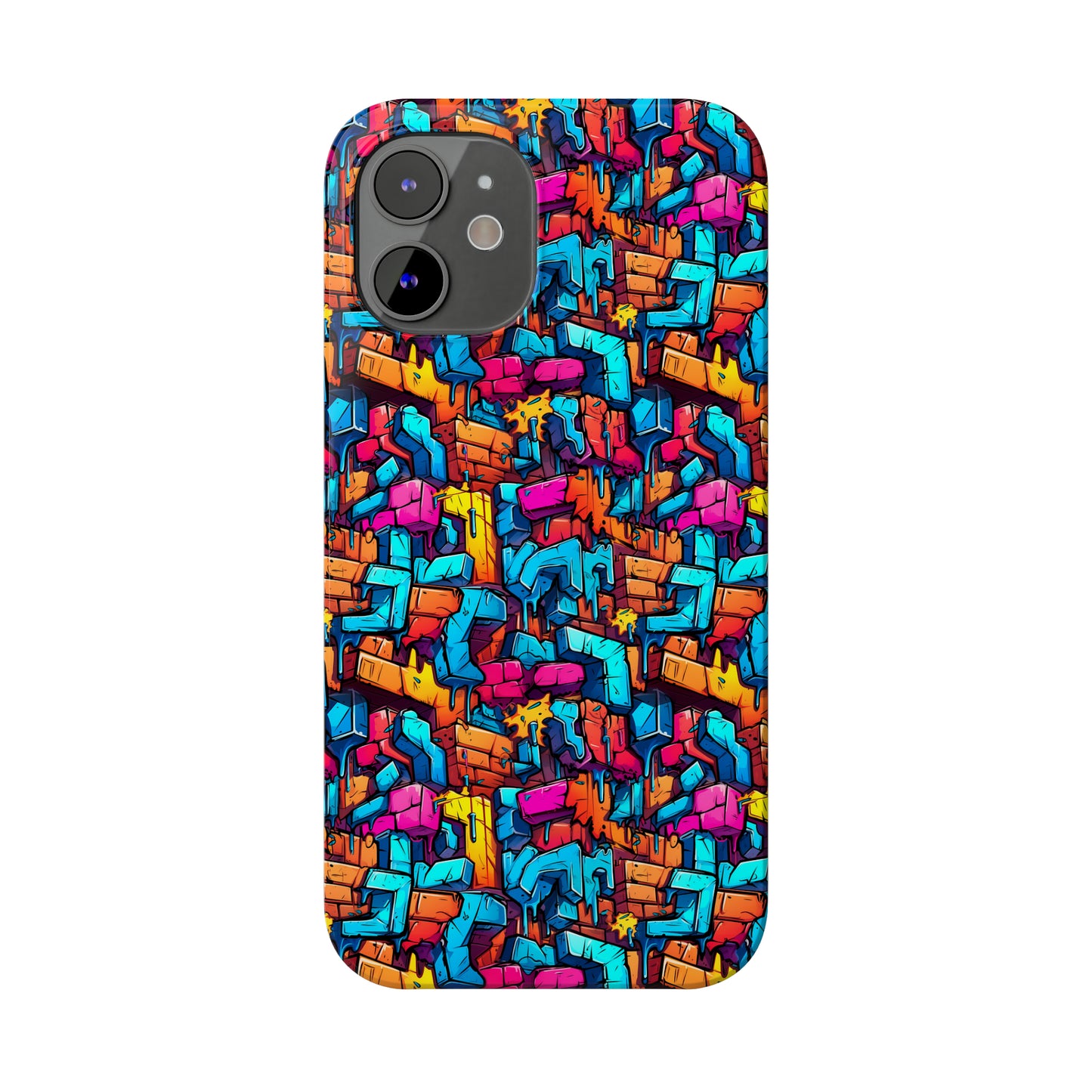 3D Rainbow Colored Graphic Blocks Design Iphone 15-12 Slim Phone Case