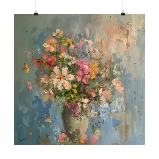 Spring Flowers in Vase on Table Print on Matte Poster - 7 Sizes