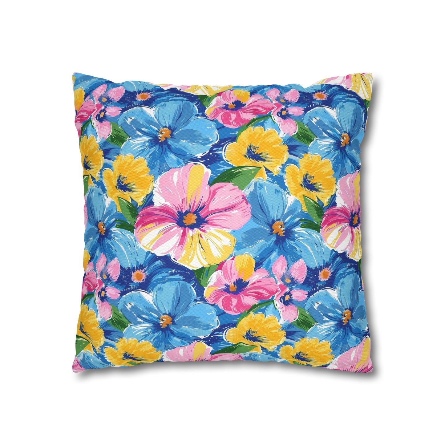 Sunny Serenade: Large Blooms of Yellow, Blue, and Gold in Watercolor Spun Polyester Square Pillowcase 4 Sizes