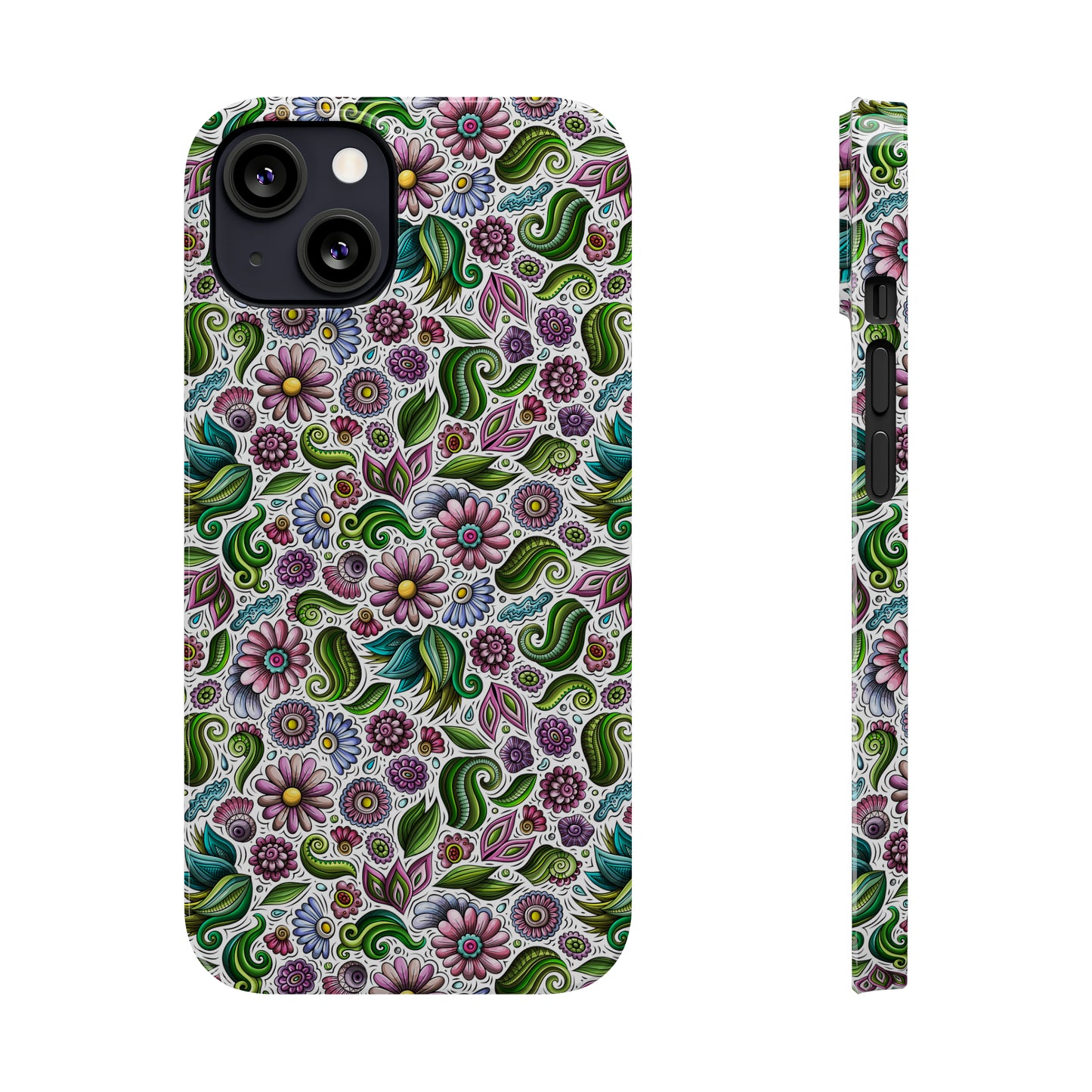 Purple & Pink Daisy Floral Print Iphone 15-12 Slim Phone Case