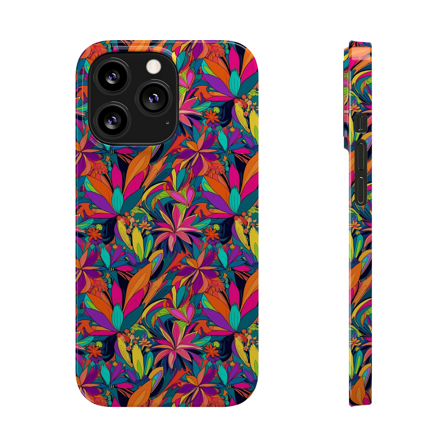 Tropical Neon Flowers Iphone 15-12 Slim Phone Case