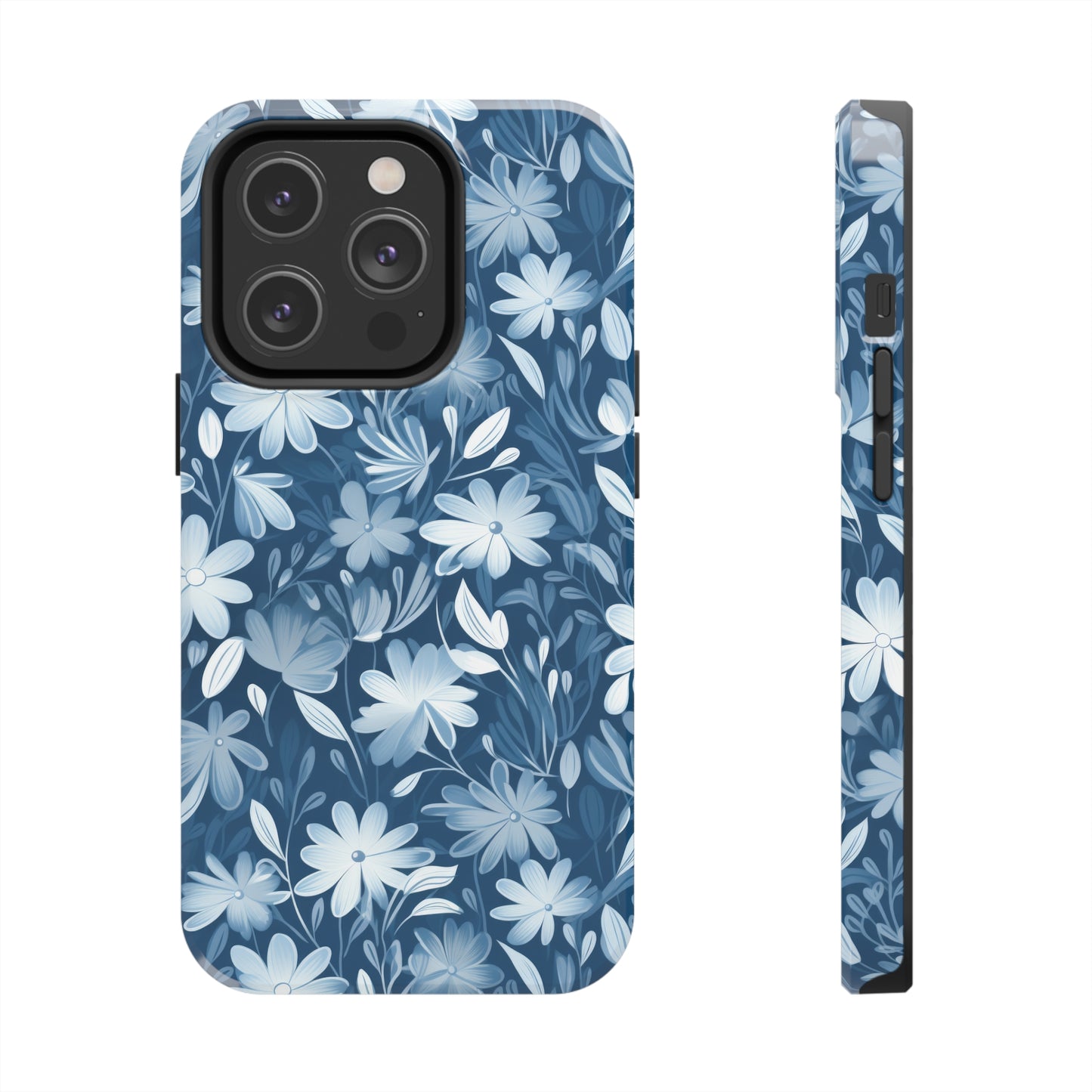 Gentle Elegance: Soft Muted Blue Flower Design Iphone Tough Phone Case