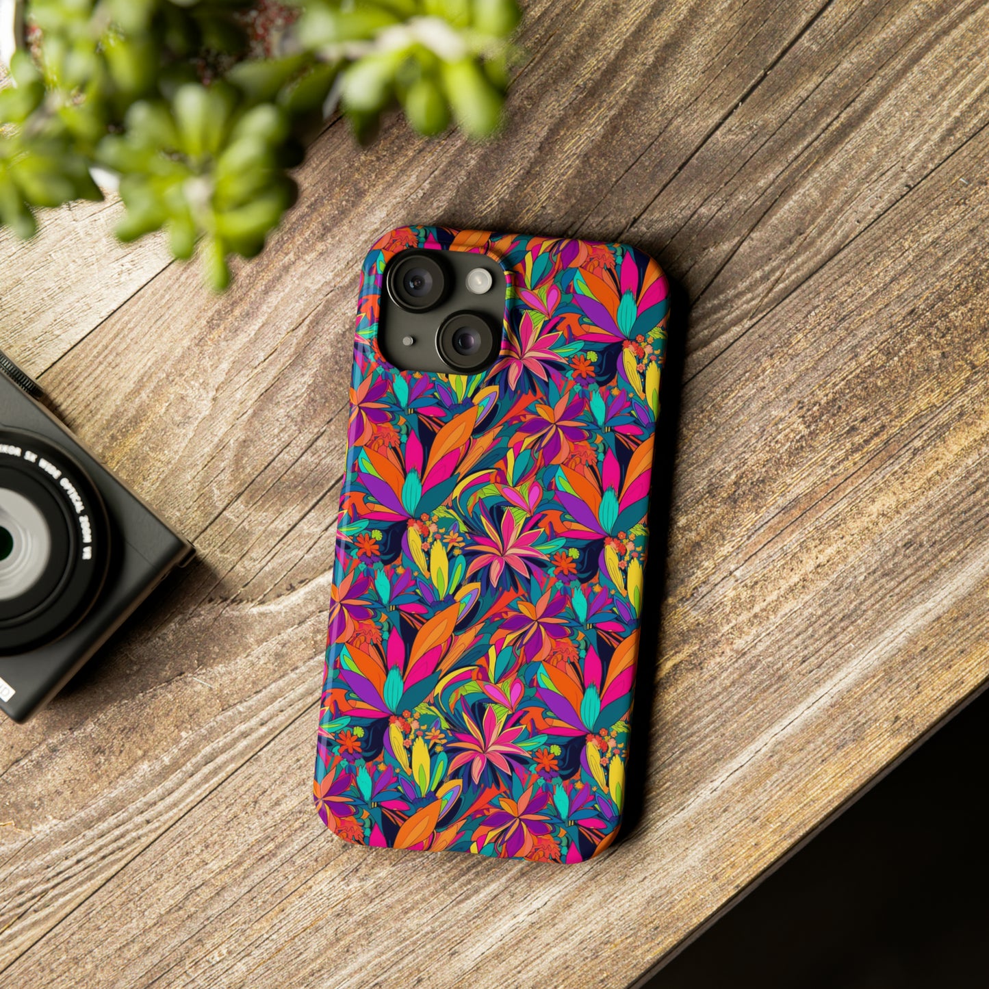 Tropical Neon Flowers Iphone 15-12 Slim Phone Case