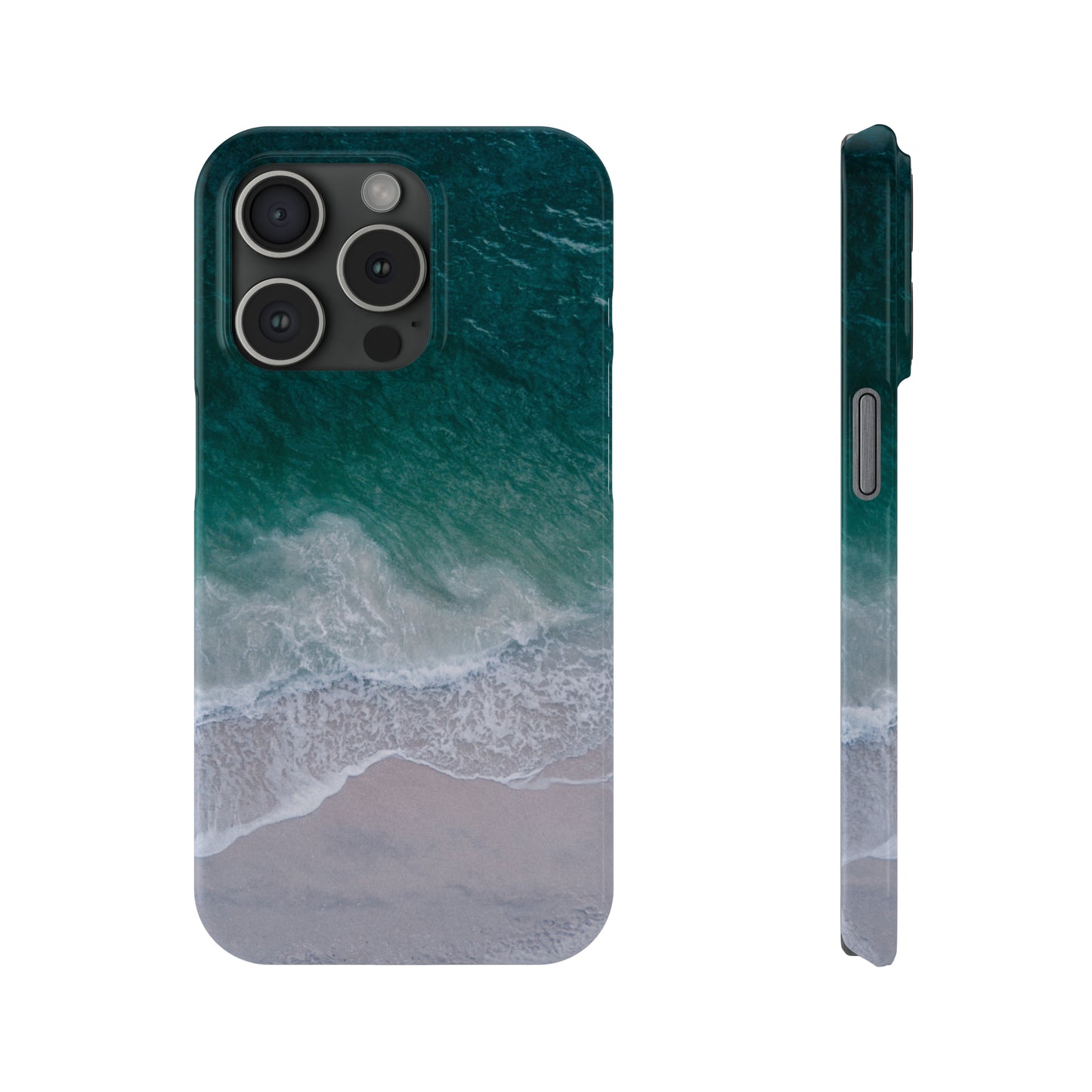 Ocean's Embrace: Deep Green Waters with White Waves Crashing onto the Beach Design Iphone 15-12 Slim Phone Case