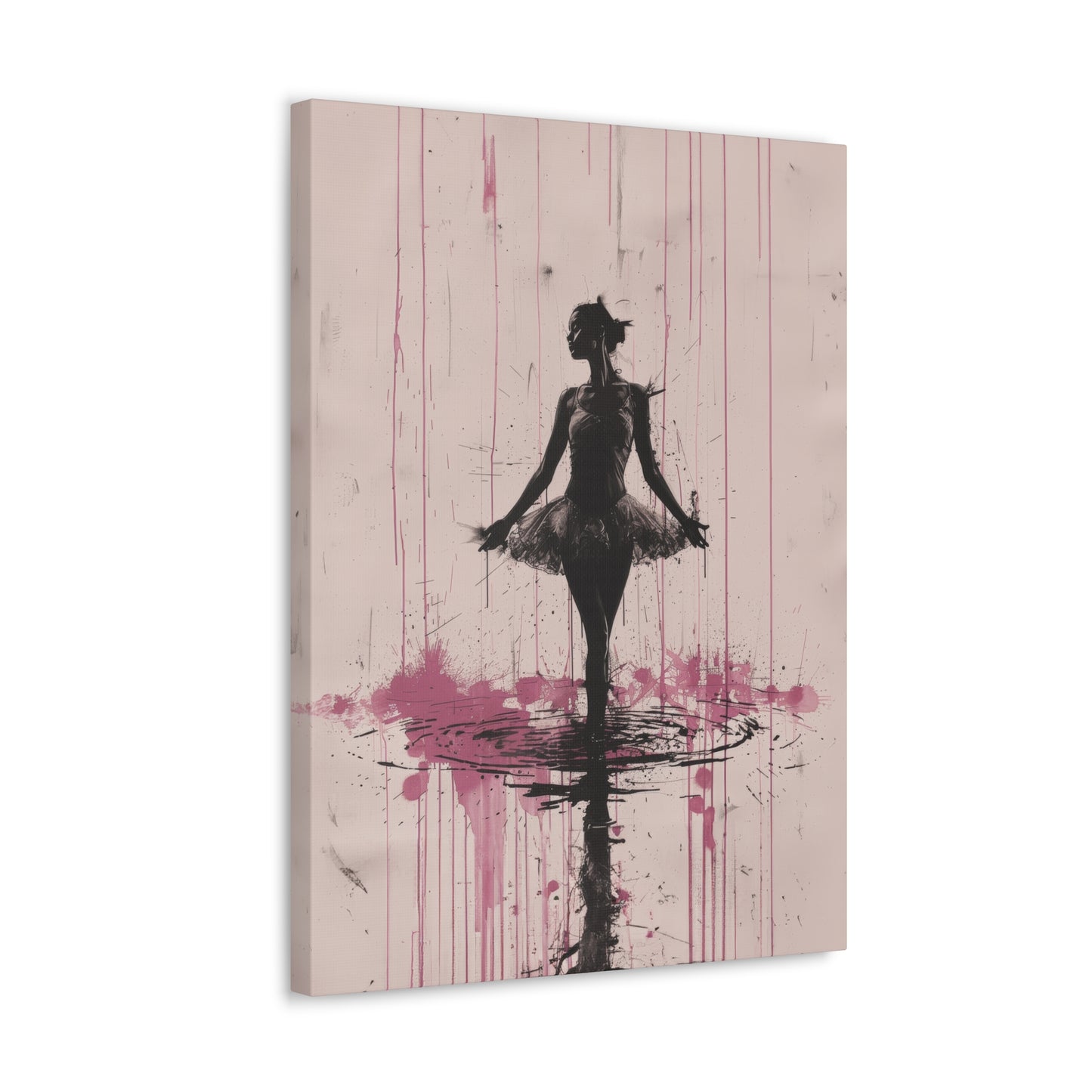 Grace in the Rain Abstract Ballerina Dancing Amidst Pink Showers Print on Canvas Gallery - 13 Sizes