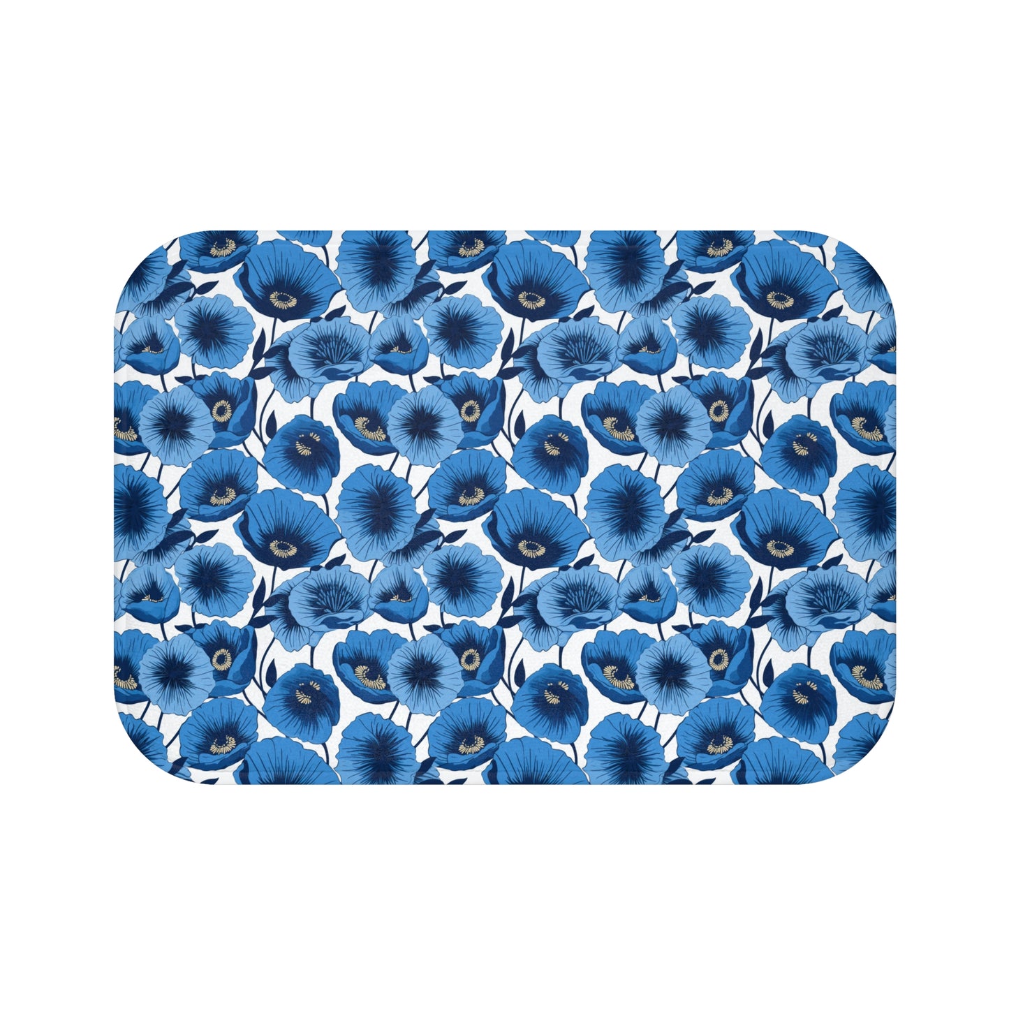 Vivid Blooms Bright Blue Poppies Design  - Bathroom Non-Slip Mat 2 Sizes