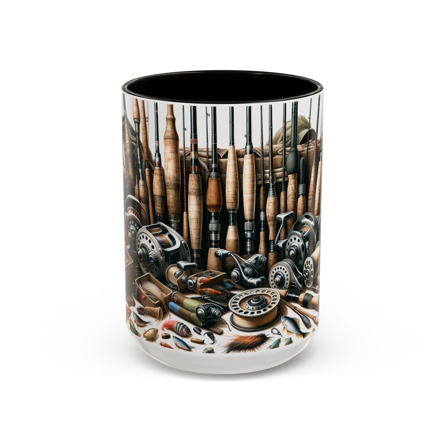Fishing Rods, Reels, Lures & Tackle Box Colorful Mugs Sizes are 11oz or 15oz