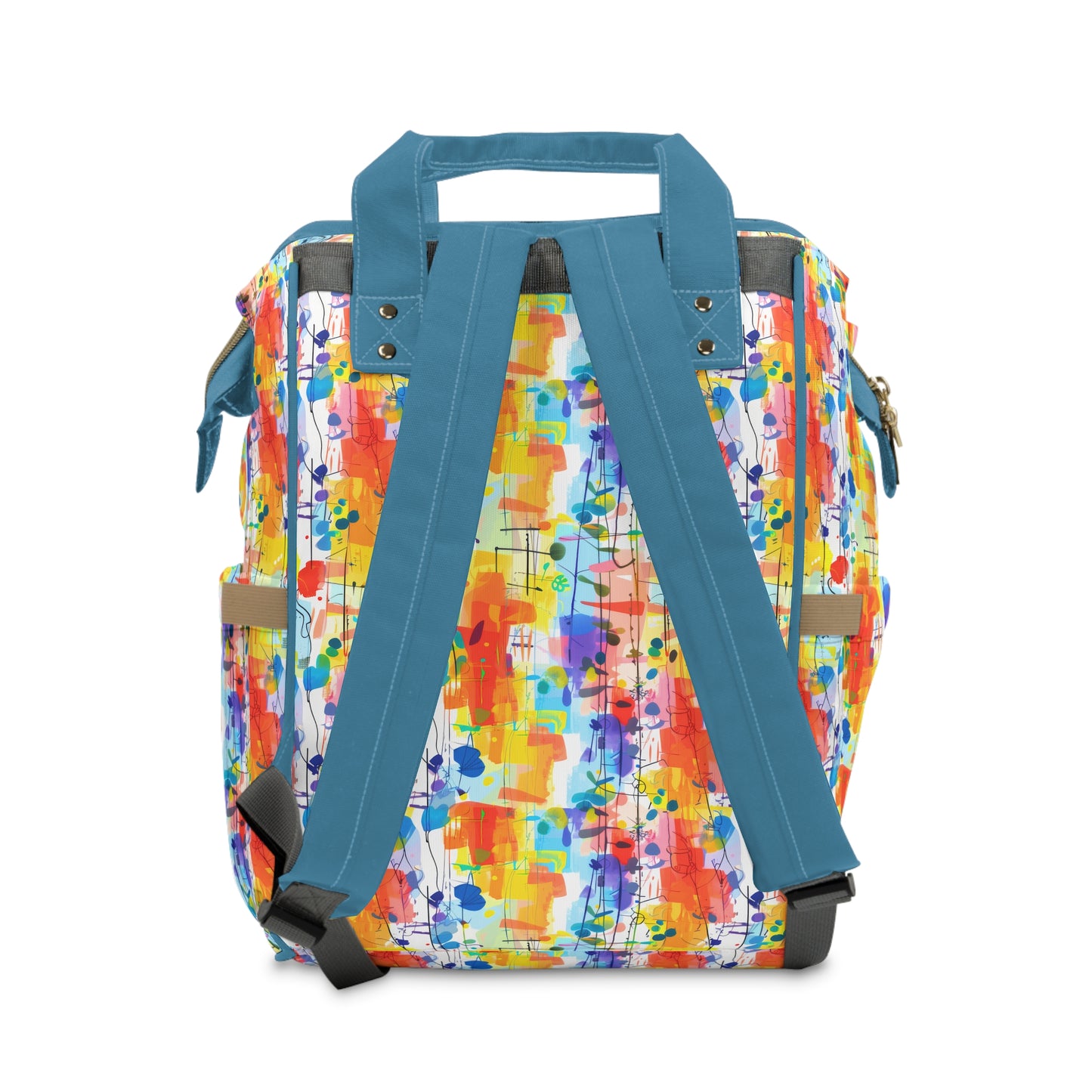 Colorful Chaos Abstract Expressionist Art with Layered Paint Stains in Vibrant Hues of Yellow, Orange, and Blue Multifunctional Diaper Backpack