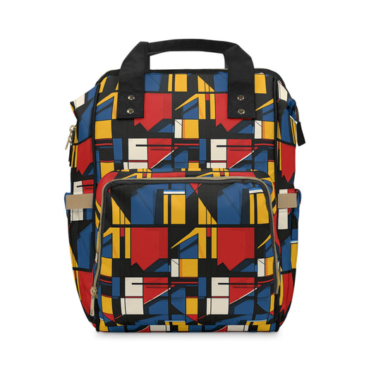 Mondrian-Inspired Bold Primary Colors and Black Lines Abstract Multifunctional Diaper Backpack