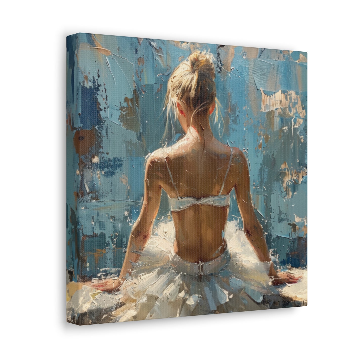 Sunlit Serenity Ballerina in White Dress, Bathed in Sunlight and Blue Skies with Back Turned Print on Canvas Gallery - 13 Sizes