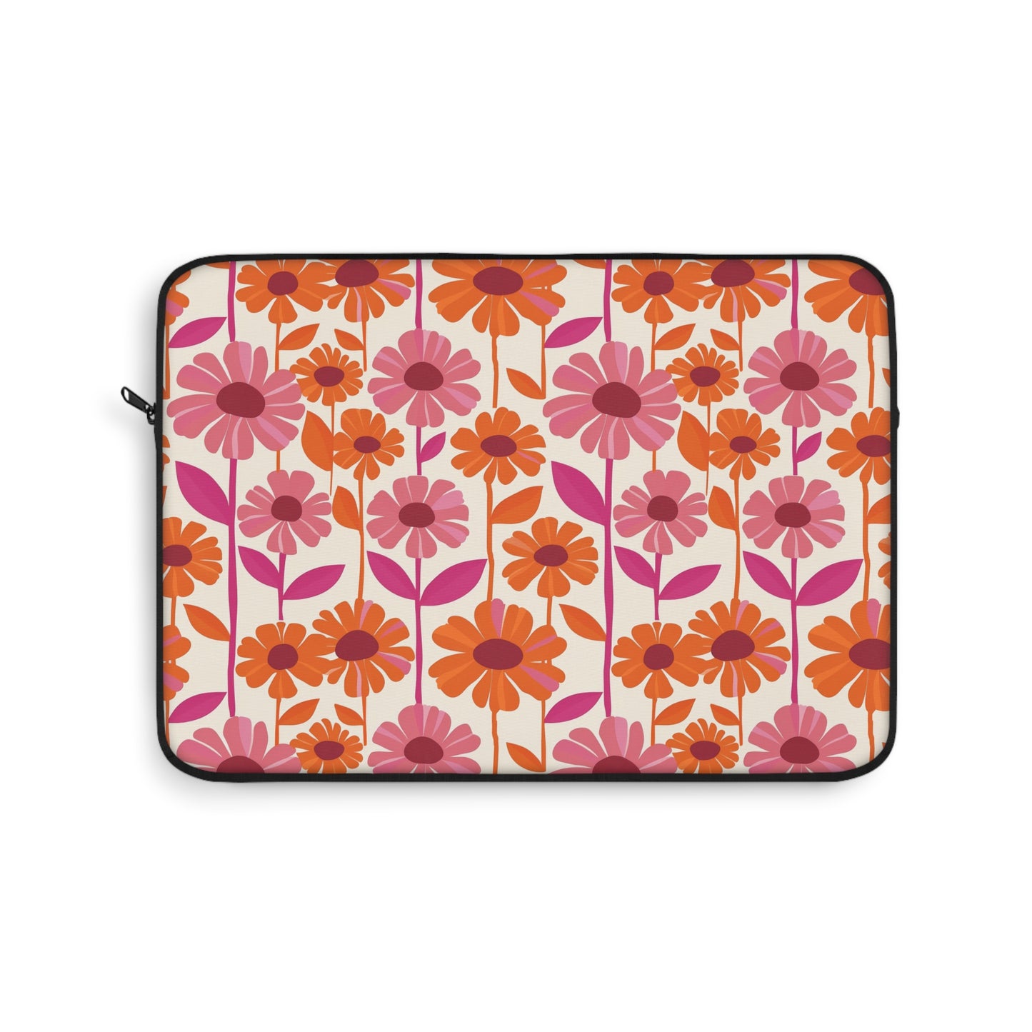 Retro Floral Bliss with Bold Pink and Orange Flower Design Laptop or Ipad Protective Sleeve 3 Sizes Available