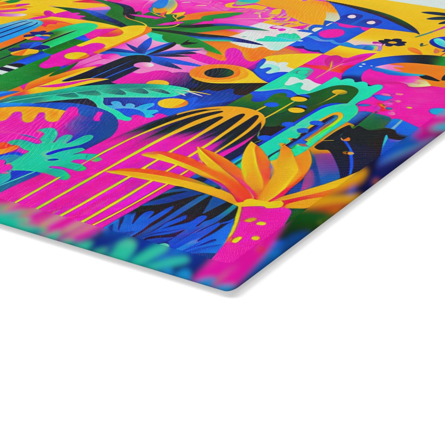 Neon Tropics: Abstract Art Depicting a Tropical Jungle in Vivid Neon Colors Glass Cutting Board 2 Sizes