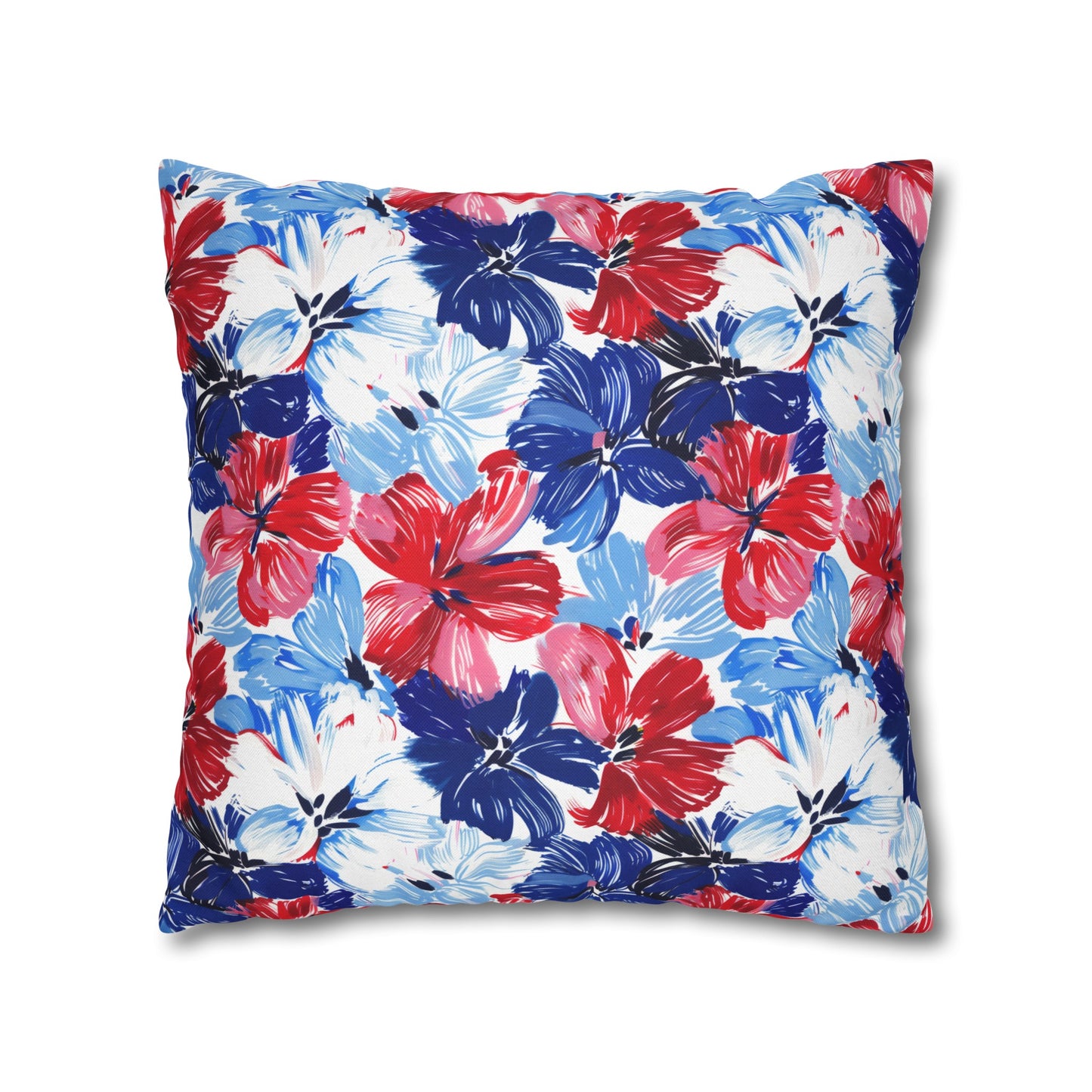 Americana Blooms: Large Watercolor Flowers in Red, White, and Blue Spun Polyester Square Pillowcase 4 Sizes