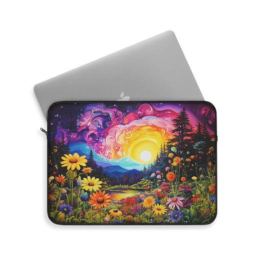 Enchanting Sunrise Over a Whimsical Field of Wildflowers  - Laptop or Ipad Protective Sleeve 3 Sizes