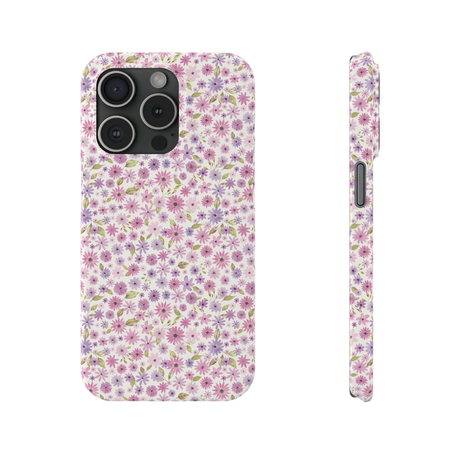 Pink and Purple Flower Design Iphone 15-12 Slim Phone Case