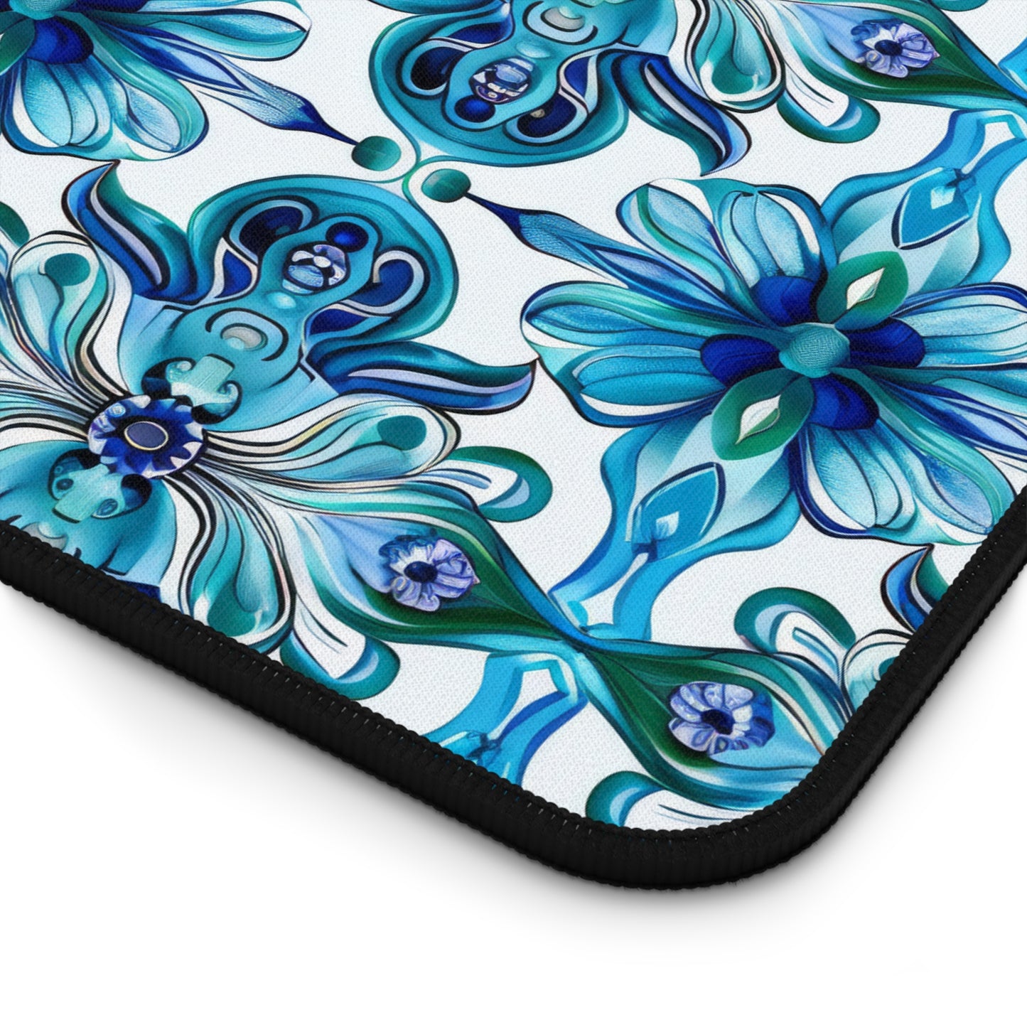 Vibrant Tapestry of Teal and Blue Flowers Extended Gaming Mouse Pad  Desk Mat  - 3 Sizes