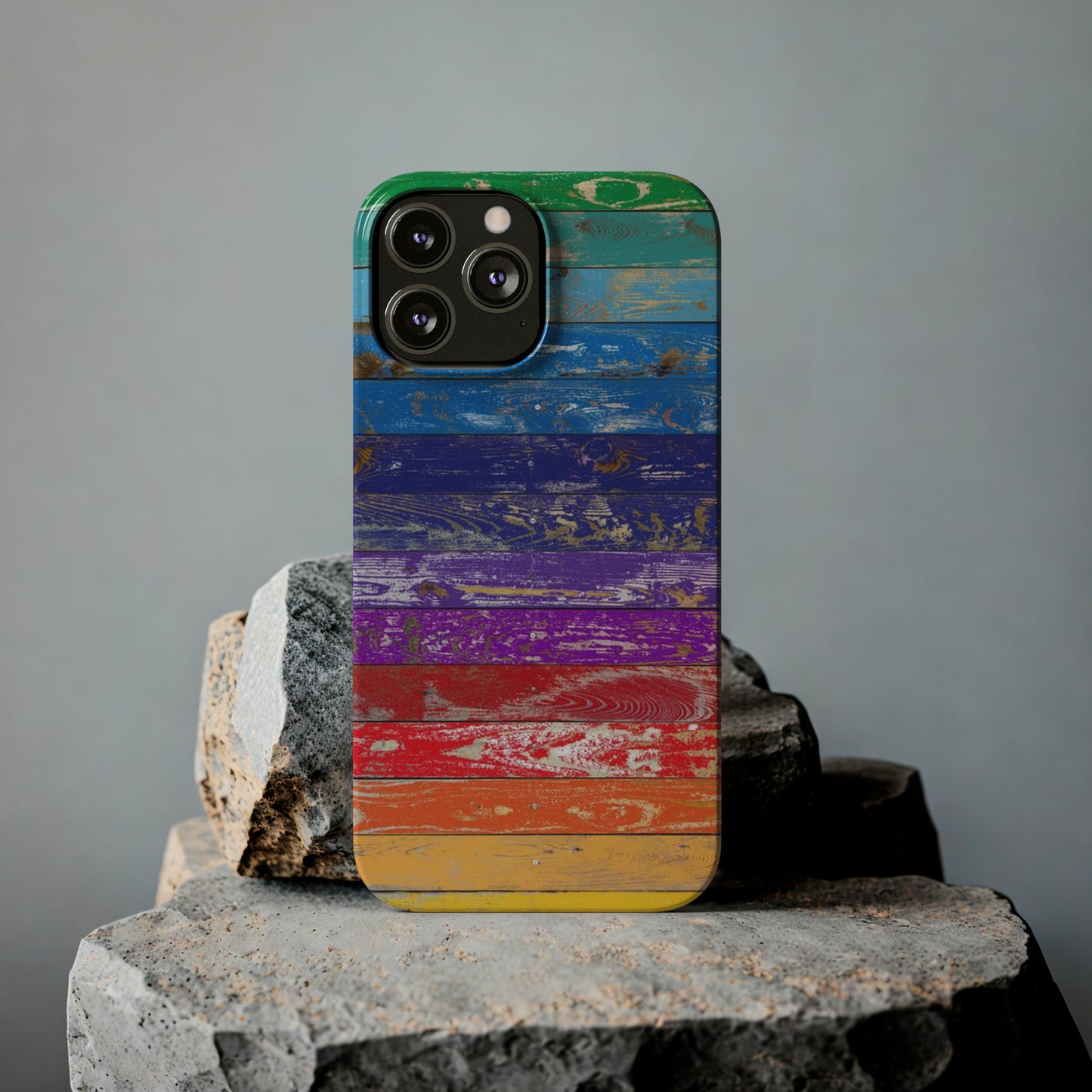 Rainbow Wood Planks Iphone 15-12 Slim Phone Case