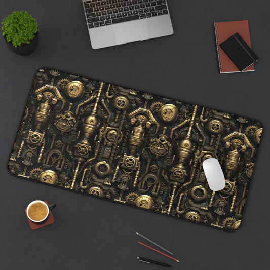 Steampunk Gold Gears and Mechanical Elements  - Desk Mat Extended Gaming Mouse Pad 3 Sizes