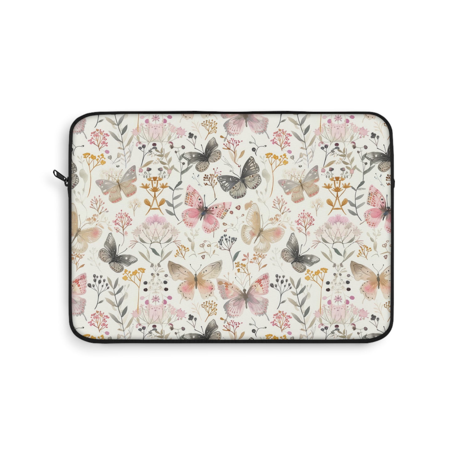 Soft Harmony: Butterflies and Flowers in Pastel Pinks and Grays Laptop or Ipad Protective Sleeve 3 Sizes Available