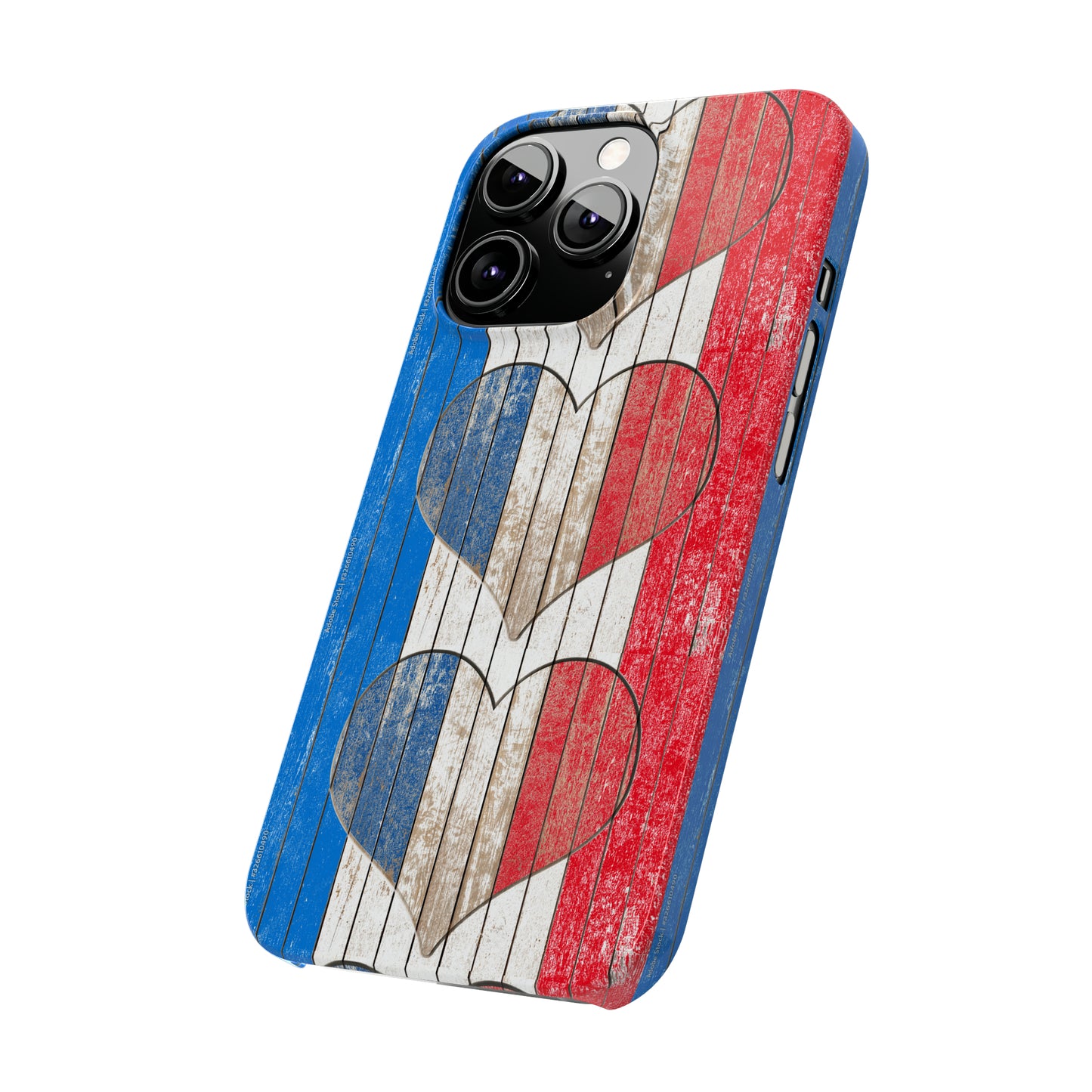 Painted Heart in Red White Blue Wood Wall Iphone 15-12 Slim Phone Case