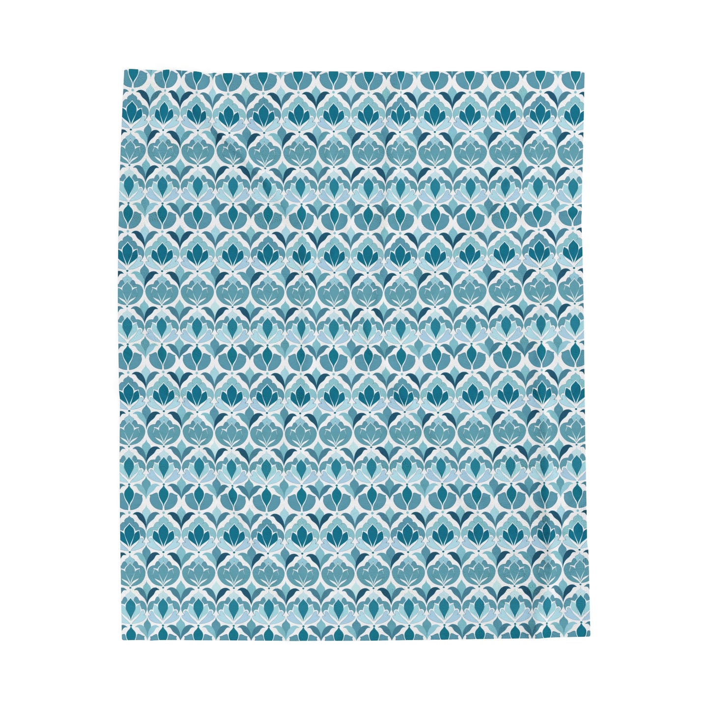 Serene Floral Pattern in Shades of Aqua and Teal, Forming Graceful Botanical Motifs Velveteen Plush Blanket 3 Sizes